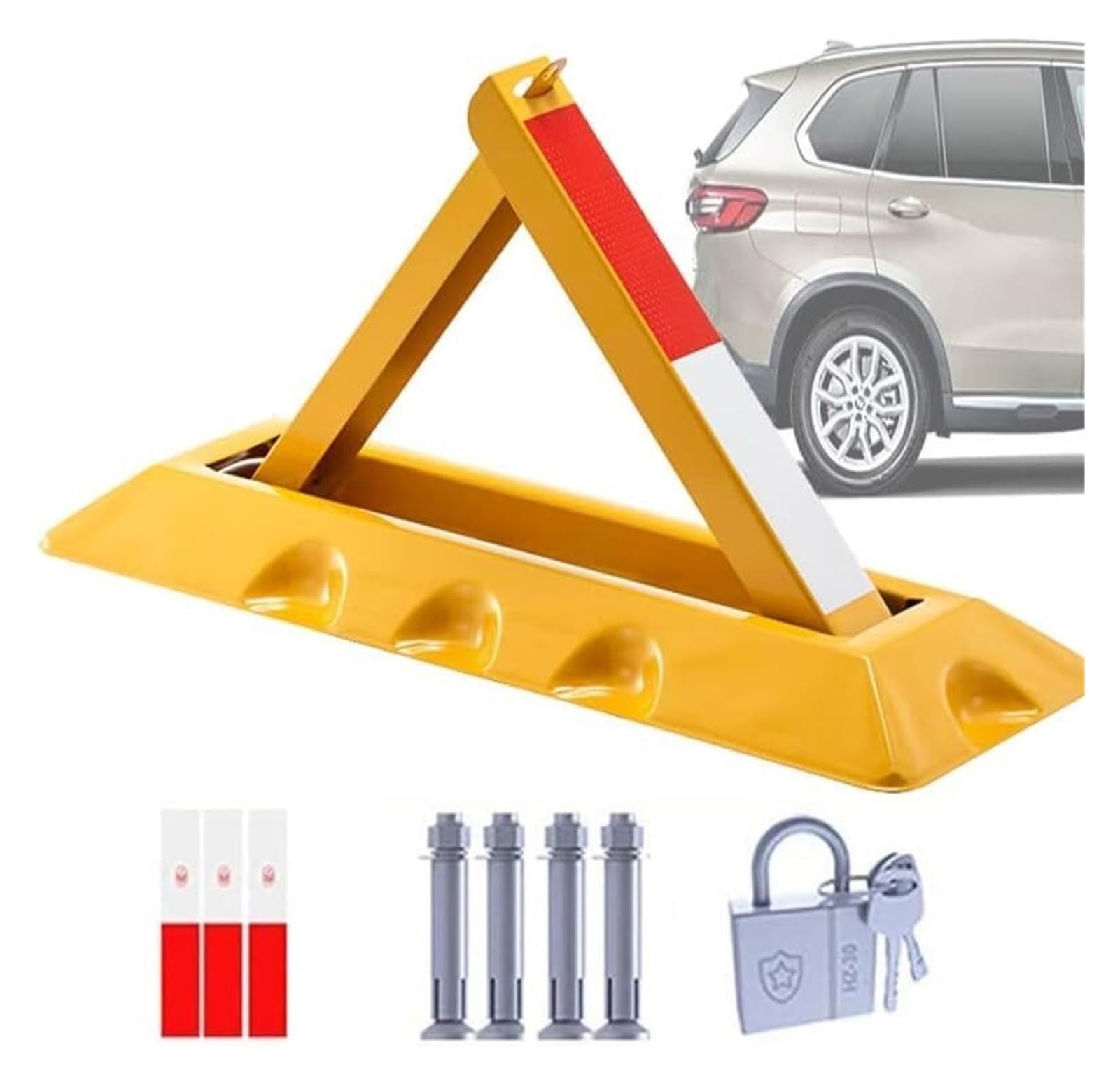 MOKLYF Lockable Parking Barrier, Folding Car Park Security Folding Parking Lock, Car Parking Pole Triangular, Heavy Duty Parking Security Bollards, Parking Blocker (70CM)