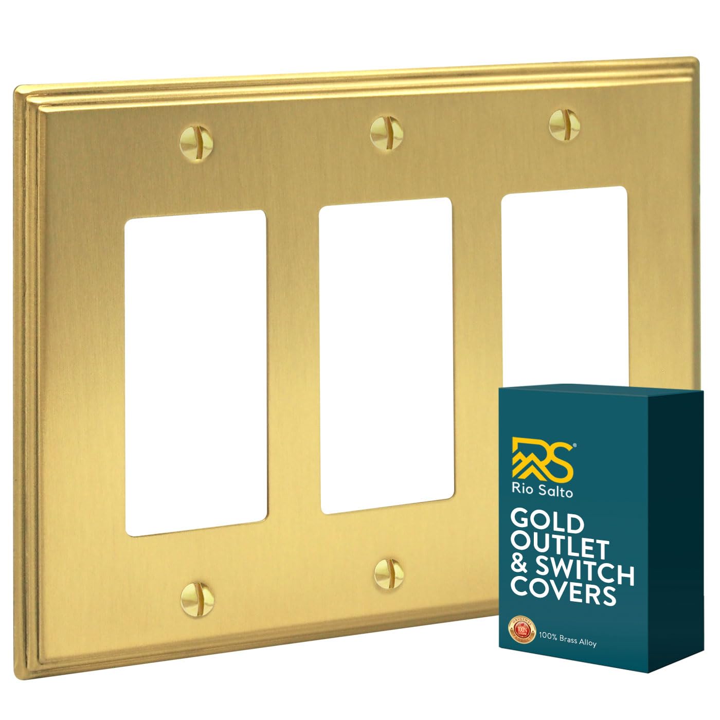 Rio Salto MIDSIZE BRASS Brushed Gold Metal Triple Rocker Switch Plate Decorator Paddle GFCI Outlet Covers Light Switch Cover Architectural Wall Plates