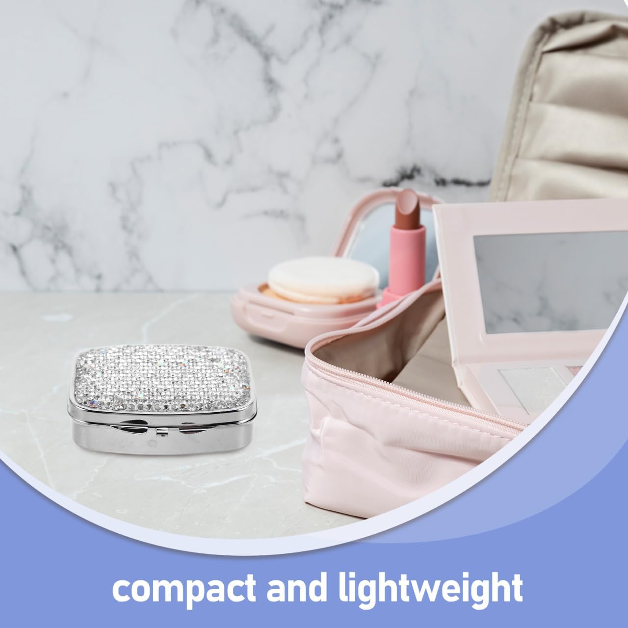 Mipcase Portable Mini Pill Organizer with Rhinestone Design Compact Travel Medicine Case with Multiple Compartments for Daily Pills and Supplements image 5