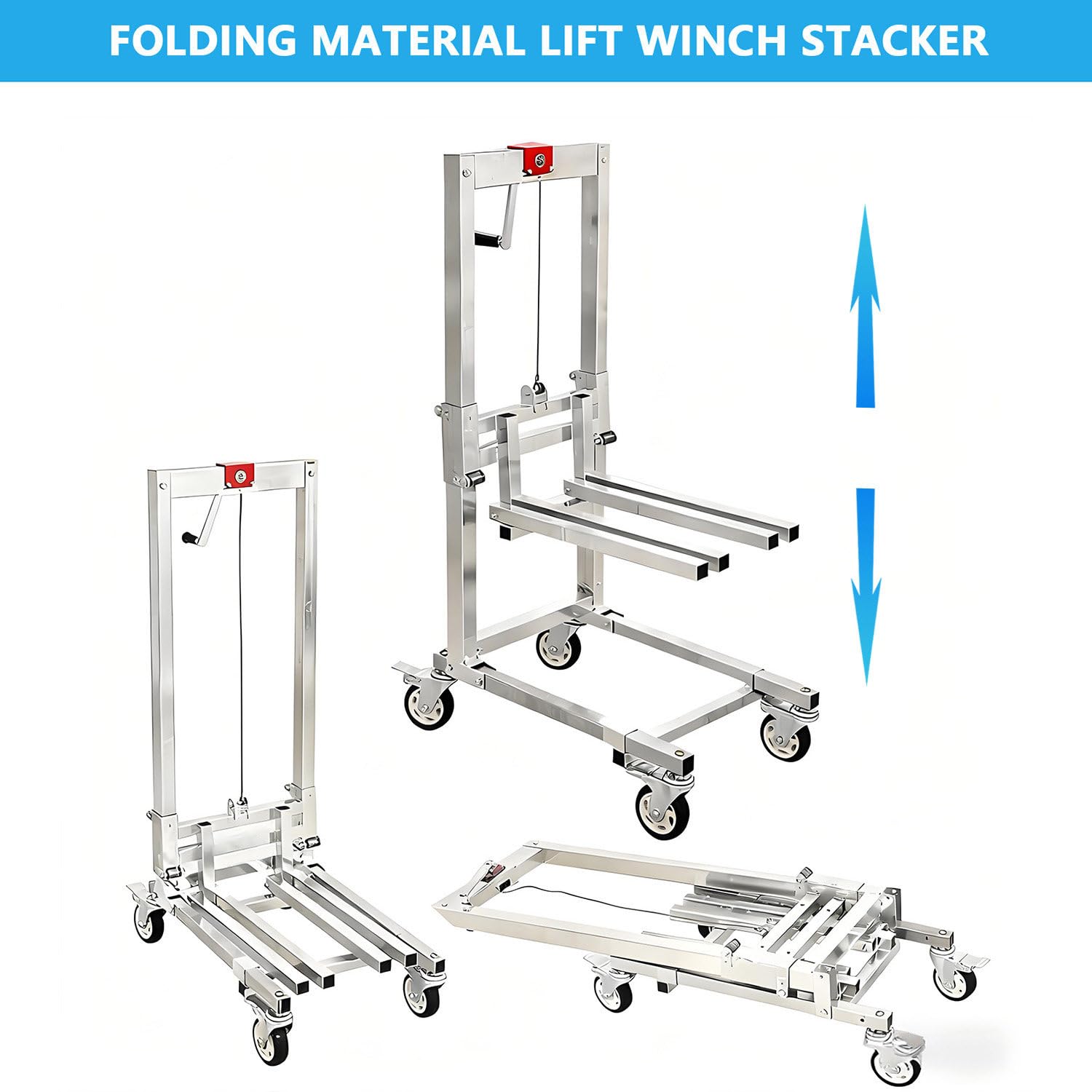 Apilador de carretilla elevadora manual con capacidad de carga de 60 kg, altura de elevación de 17-85 cm, diseño plegable ligero para mudanzas de almacén y oficina