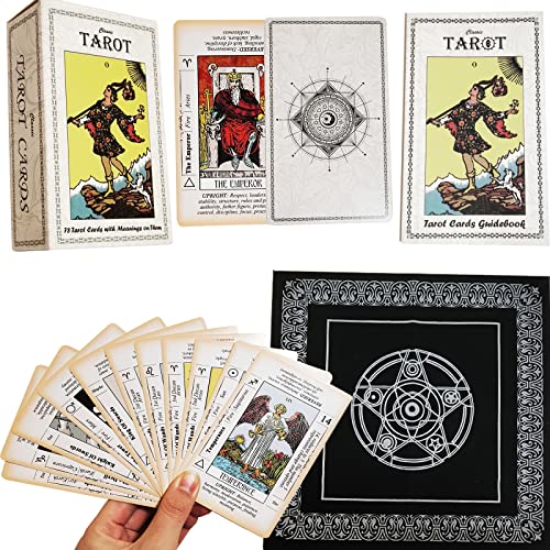 Tarot Cards Deck with Meanings On Them,Tarot Cards Deck for Beginners Tarot Deck with Guidebook and Tarot Flannel Tablecloth,Divination Tool