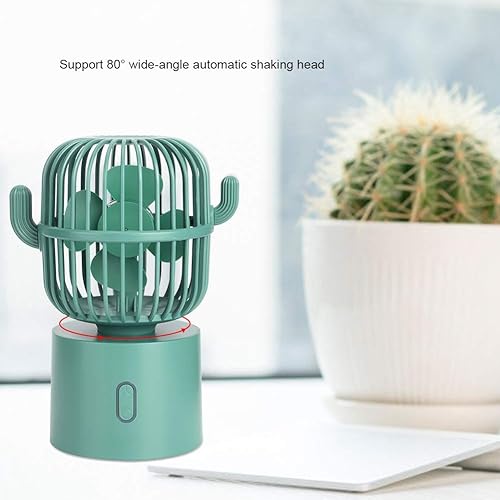 Miniatura 3 de Ventilador de escritorio USB, 3 velocidades ajustables, portátil, lindo ventilador de mesa de cactus de dos maneras de carga, cabezal agitador de