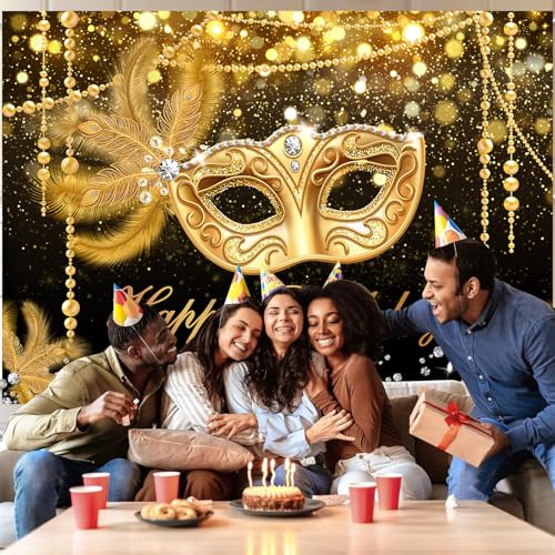 Fondo de cumpleaños con máscara de carnaval 8x6ft miniatura 6