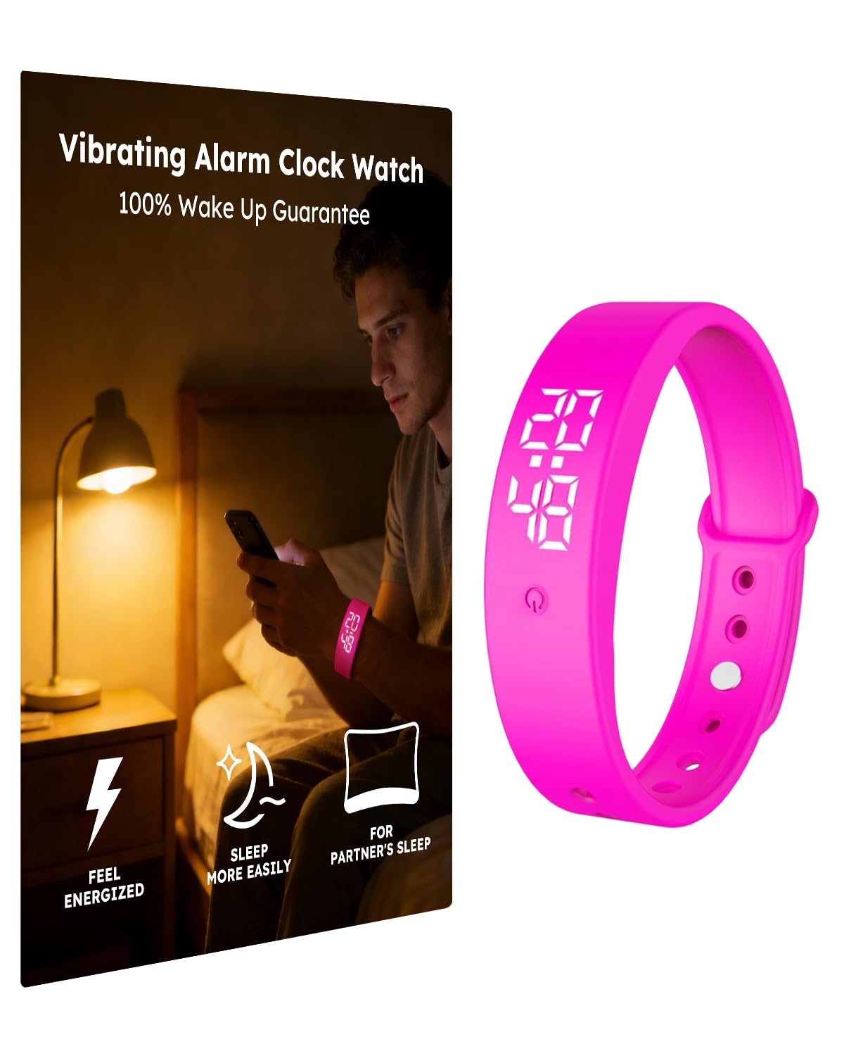 RITHEM Vibrating Alarm Clock Watch for Heavy Sleepers, Silent Wake Up Bracelet & Smart Wristband, Wearable Vibration Wrist Alarm, Non-Audible Sleep Wristband for Men & Women, Purple, Contemporary