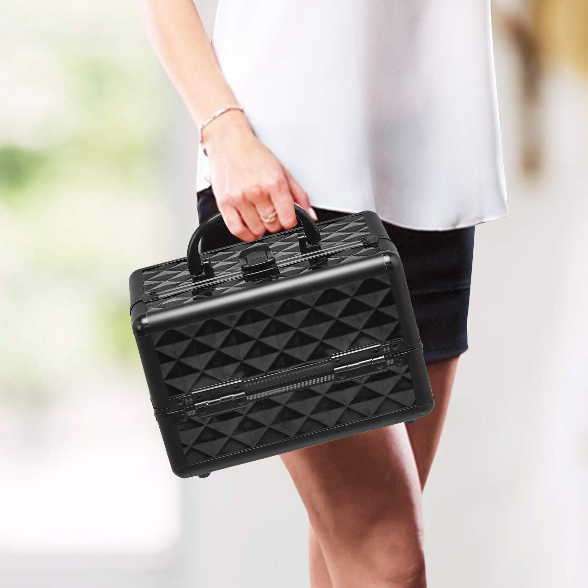 GIANTEX Valigetta per Cosmetici, Scatola Trucchi Professionale, Valigetta per Trucchi, con Specchio, Beauty Case, Pieghevole e Portatile, 23 x 15 x 18 cm