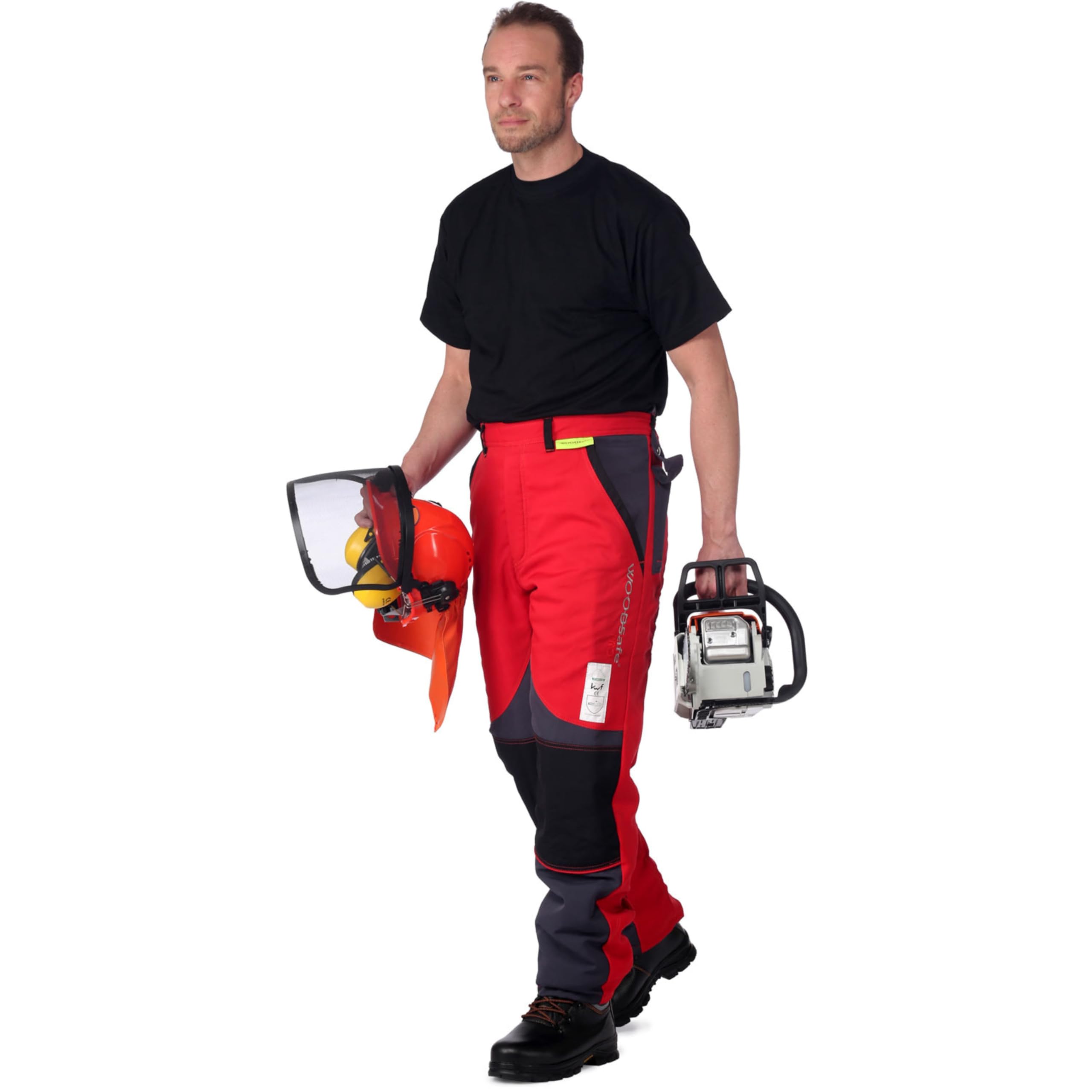 Schnittschutzhose Klasse 2, Forsthose, kwf-geprüft, Bundhose rot/grau, Herren - Waldarbeiterhose mit Schnittschutz Form A, leichtes Gewicht