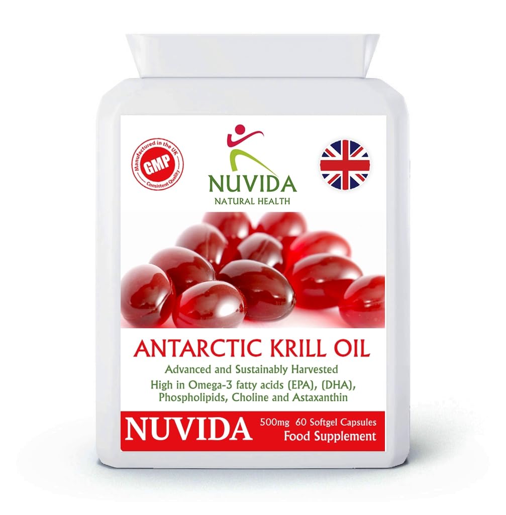 Krill Oil Capsules 500mg - Krill Oil 1000mg per Serving - 60 Krill Oil Capsules High Strength - High in Omega-3 Fatty acids - Soft Gel Easy Swallow Capsules - Sustainably Sourced