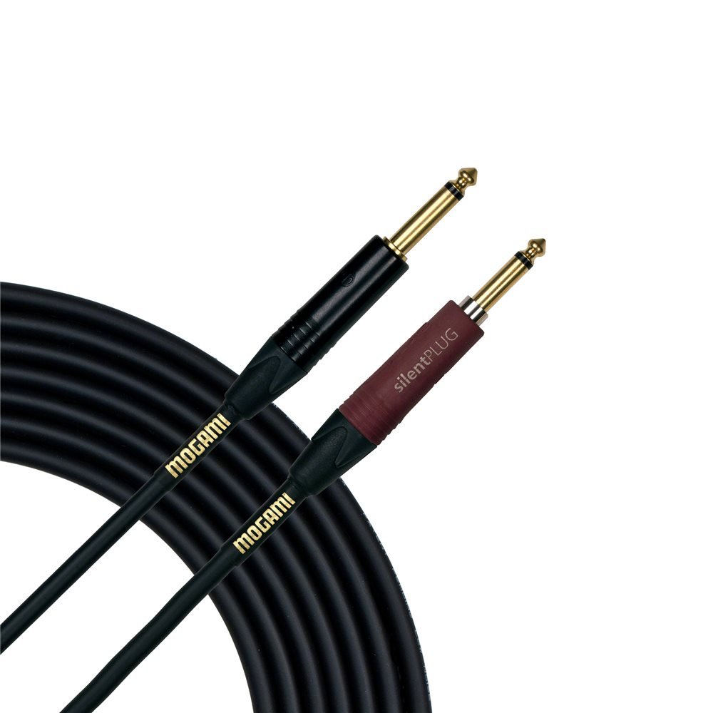 Gold Silent S-25 Guitar Instrument Cable, 1/4 Male Plugs, Gold Contacts