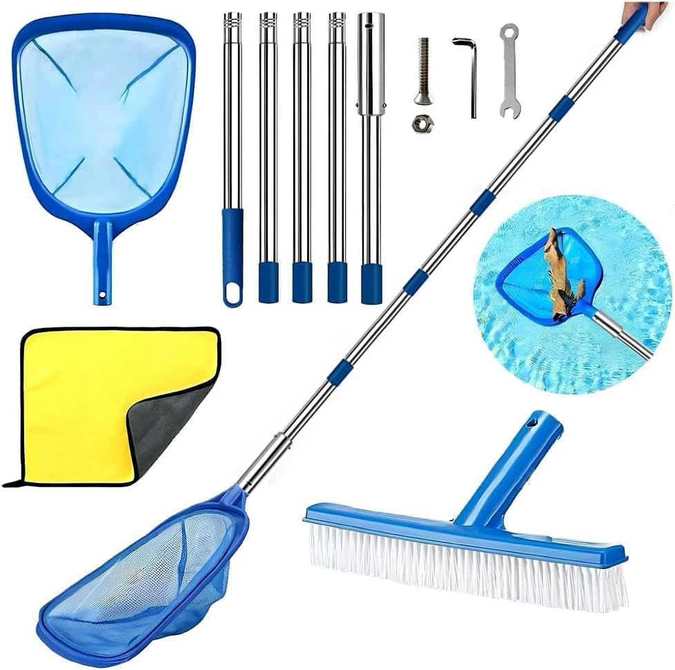 TUIBEIDAMAI Epuisette Piscine avec Manche Telescopique, Epuisette Piscine Maille Extra Fine avec Brosse Piscine, Kit de Piscine Nettoyage, pour Piscines, Spas,...
