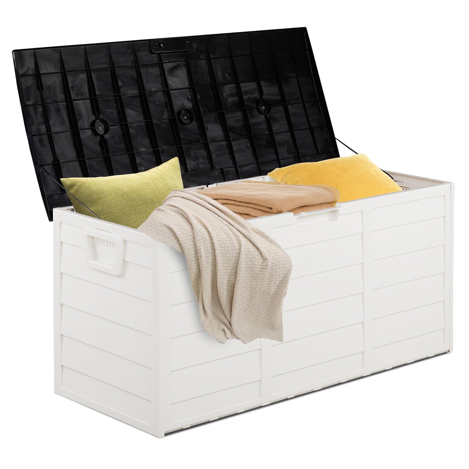 VINGLI 75 Gallon Resin Outdoor Deck Box, 75 Gallon Patio Storage Box with Side Handles, Lockable Storage Containers for Patio Furniture Cushions, Pool