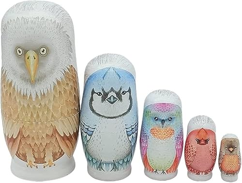 JGATW - 5 muñecas de anidación de Matryoshka de dibujos animados de búho, pintura de matryoshka, muñecas de anidación rusas de madera, juguete