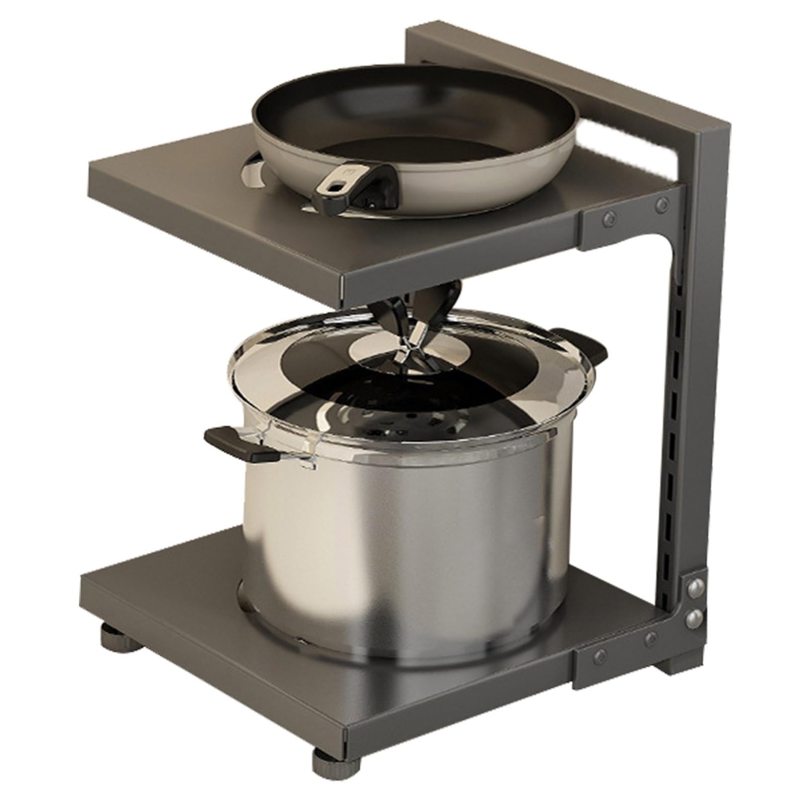 Porta pentole multifunzionali regolabili per cucina, supporto per pentole a scatto all'interno dell'armadio, porta pentole ad angolo in metallo resistente (grigio) (dimensioni: 2 livelli) (un colore