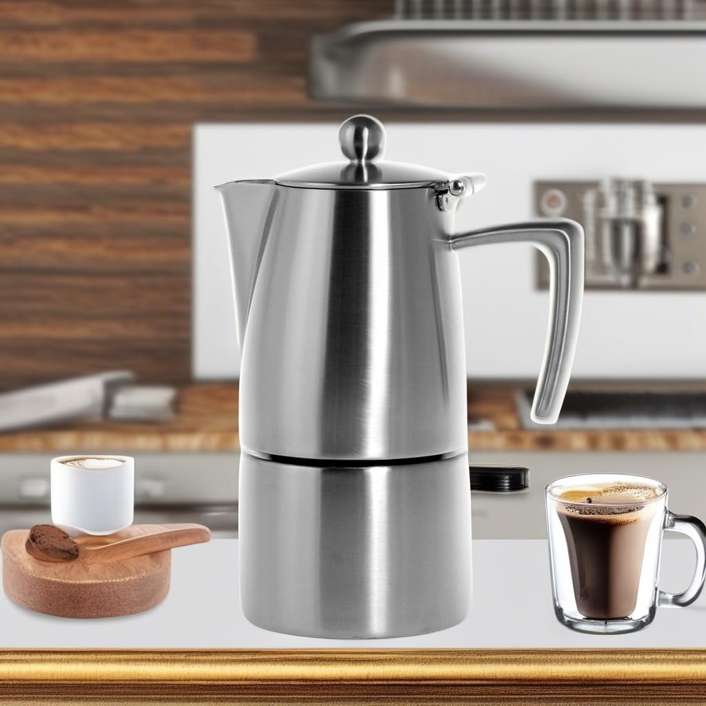 Ilsa Slancio Espressokanne, mit Induktionsboden, Edelstahl, Silber, für 4 Tassen