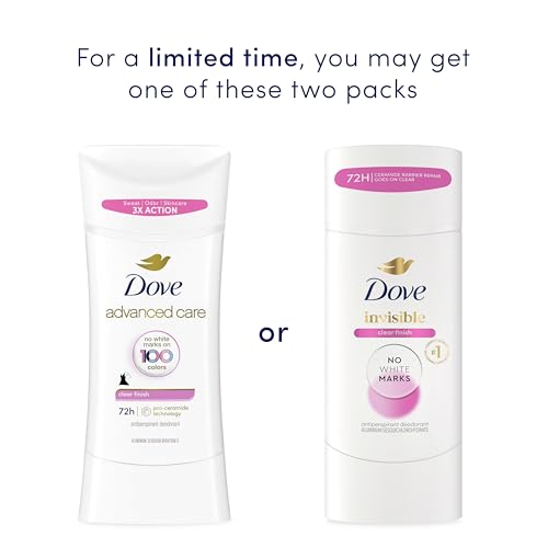 Image of Dove Advanced Care Antiperspirant Deodorant for Women Clear Finish No White Marks 72 hour sweat and odor protection 2.6 oz