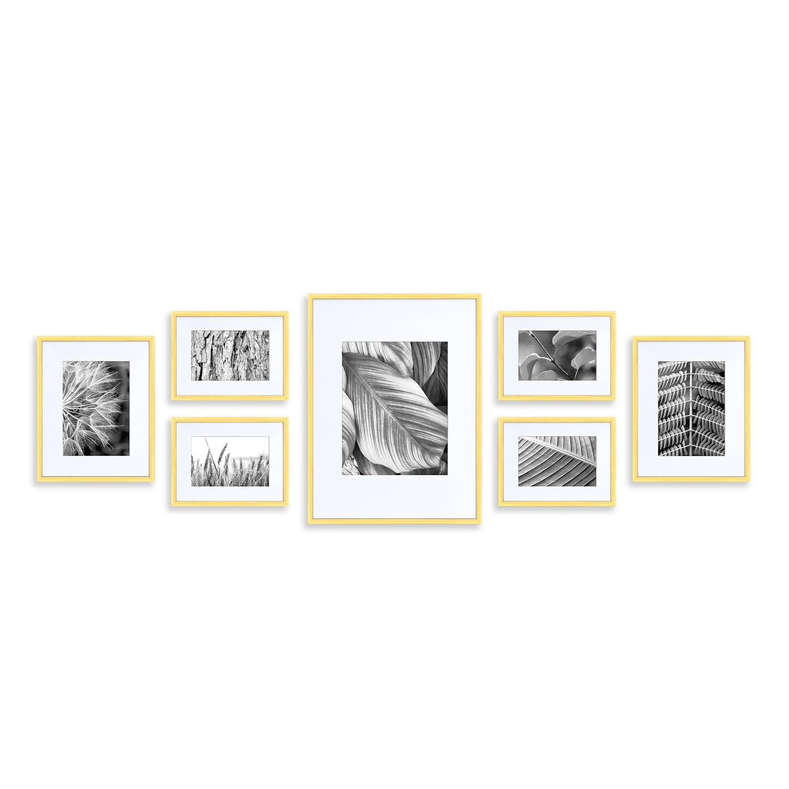 Nielsen Hedenham Soft Gold 7-Piece Aluminium Picture Frame Gallery Set, Gold For 6X4in, 5X7in And 8X10in Photos With Glass Front And Push And Turn Clips, Hanging Wall Template Included