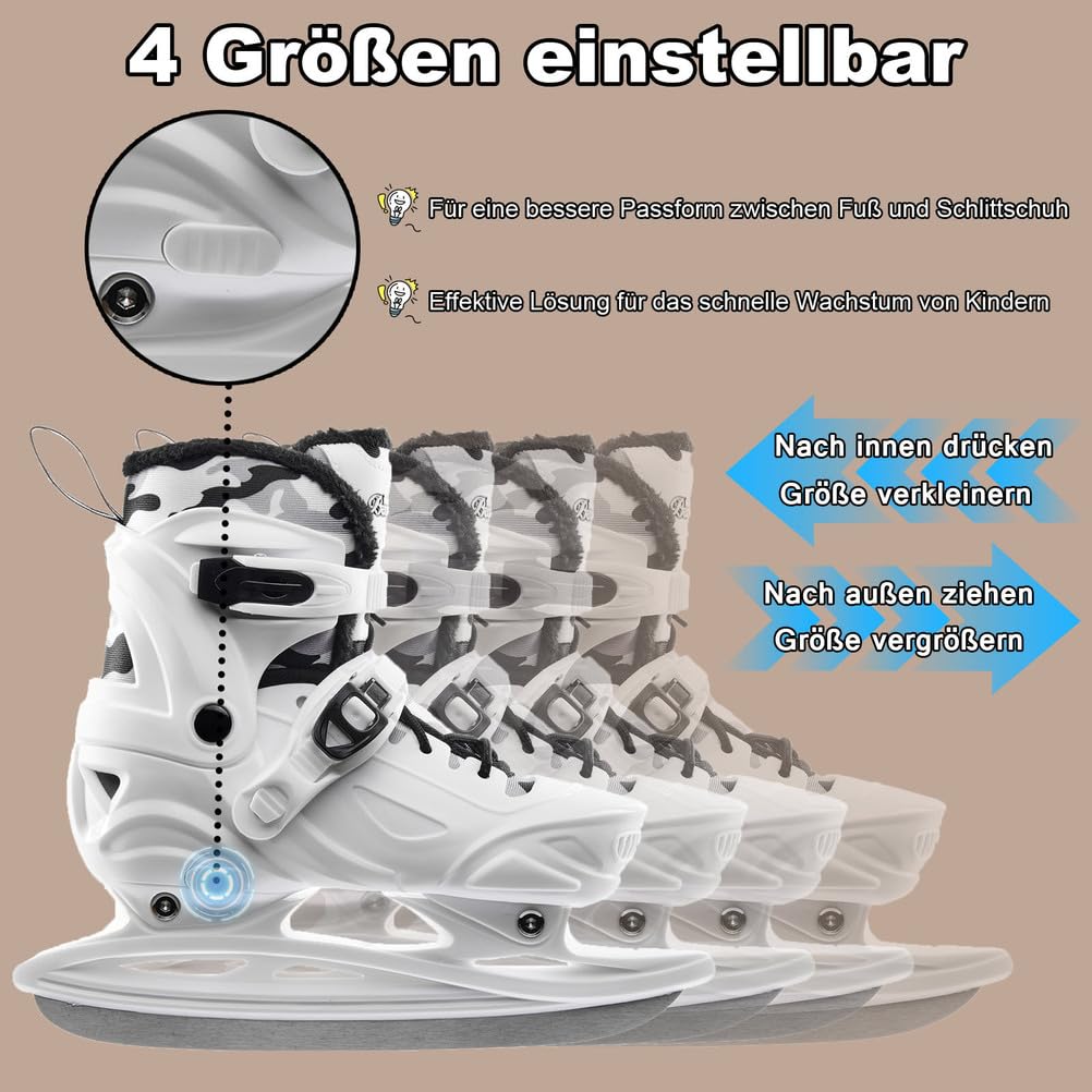 Pattini da ghiaccio regolabili per bambini uomini e donne, pattini da ghiaccio taglie da 30 a 45, eleganti scarpe da pattinaggio con chiusura rapida per una presa sicura, facili da indossare e