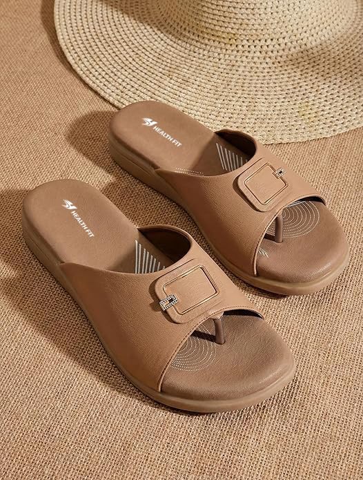 Image of HEALTH FIT EXTRA SOFT Women's Comfortable Memory Foam Doctor Slippers /Flip-Flops|Fashionable Casual & Stylish|Lightweight & Breathable|Outdoor Synthetic Casual Chappals Sandals Ladies & Girls HF27