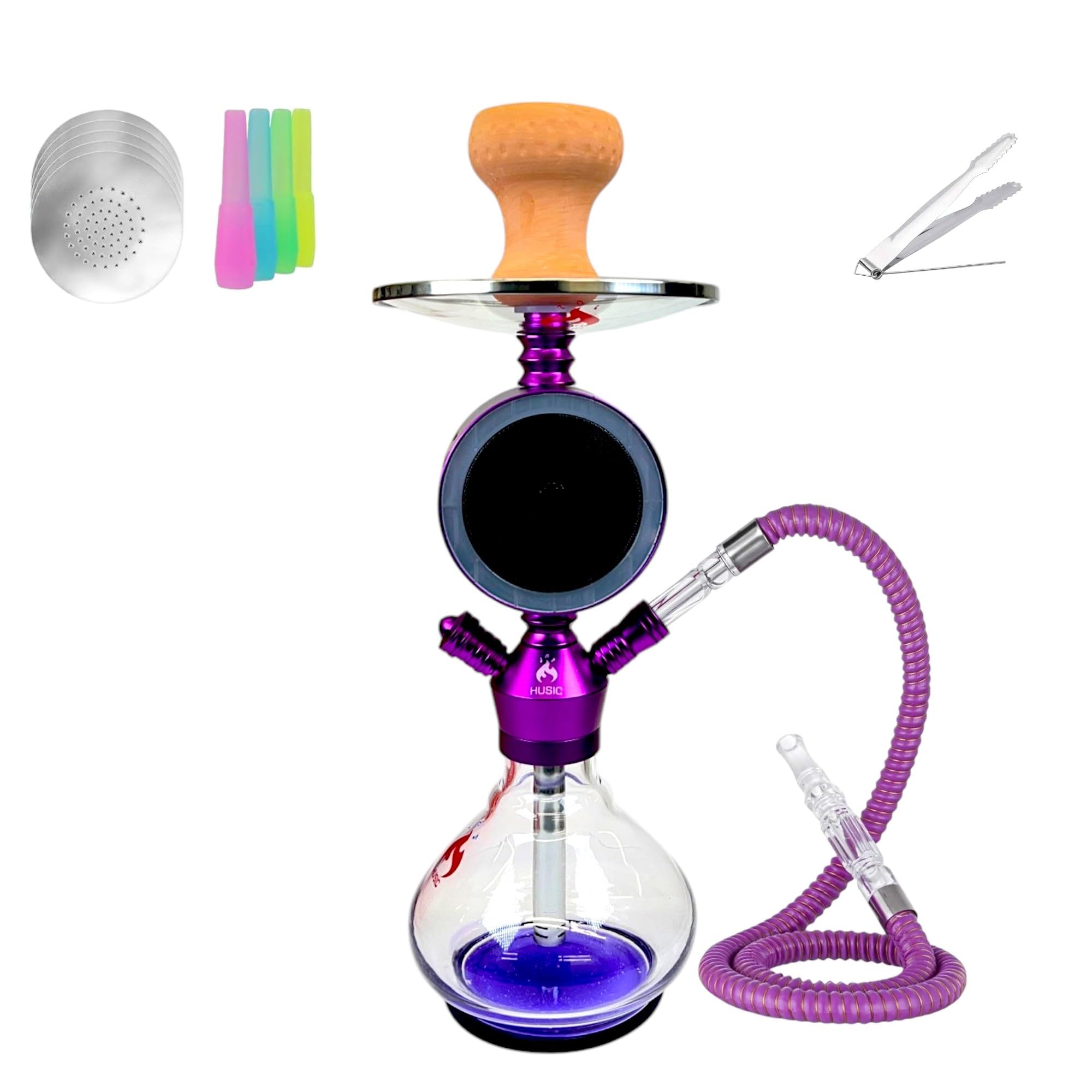 HUSIC Little Mike 14 Shisha Hookah Set Portable Travel Hookah Pipe with LED Base Washable Hose Bowl Tongs