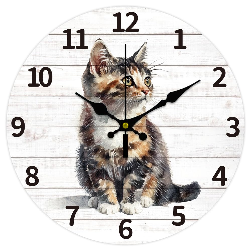 CHGCRAFT Realistic Cat Wall Clock 12 Inch Battery Operated en Wall Clock Spliced en Boards Non Ticking Silent Decorative for Living Room Office Bedroom Home Decor
