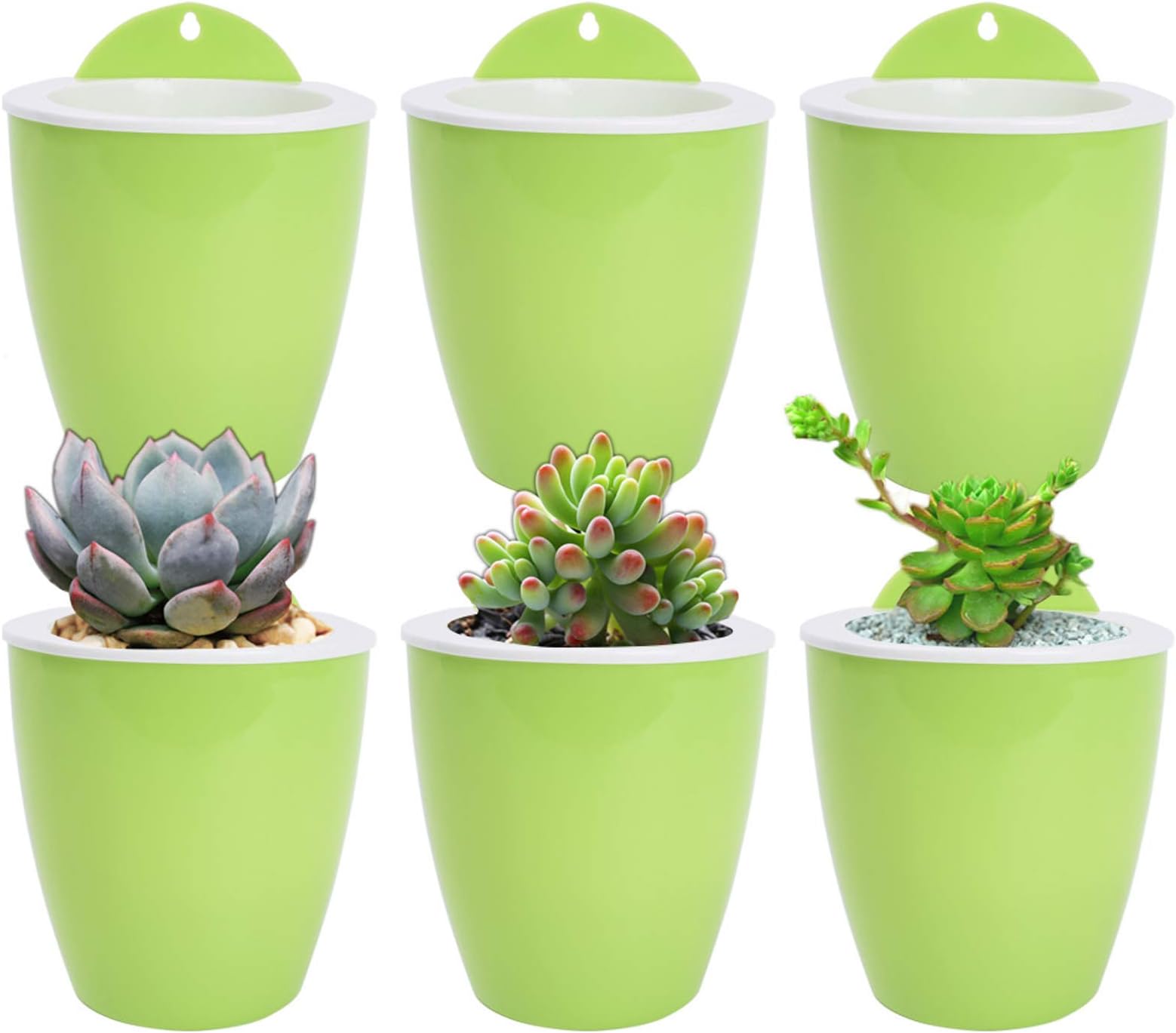 Vencer 6 Pack Self Watering Hanging Planter Flower Pot - Suitable for All Plants,Herbs,African Violets,Succulents,Flowers Or Start Plants,Green,VF-060G
