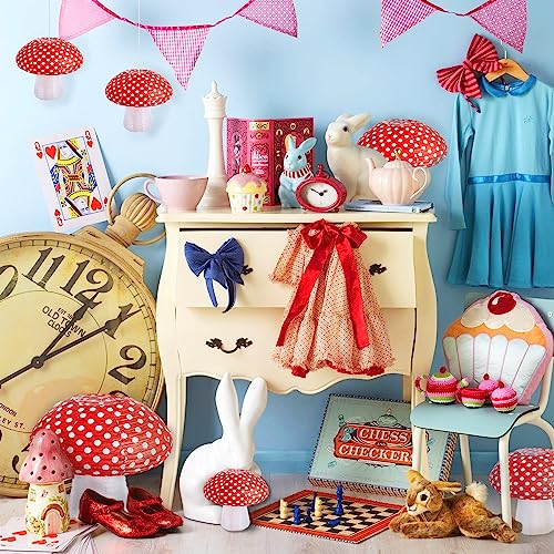Image of Mushroom Paper Lanterns 6 Pcs Mushroom Hanging Paper Lanterns 3 Size Paper Lantern Bedroom for Alice in Wonderland Themed Birthday Baby Shower Fairy Theme Party Decorations