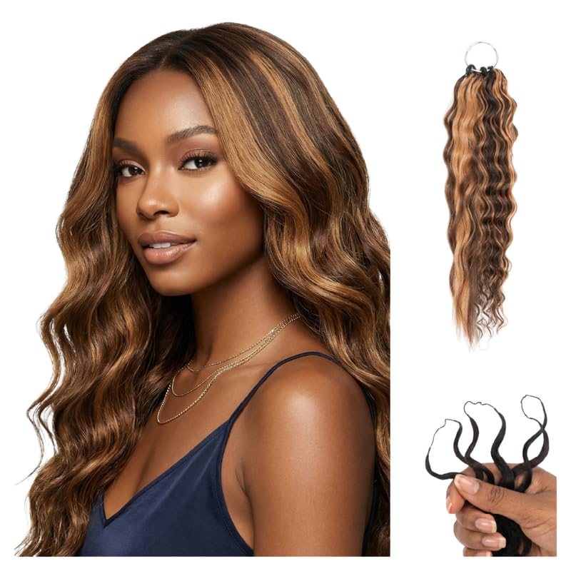 100% Unprocessed Remy Human Hair Feather Crochet Extensions for Women – Reusable, Invisible Knotless Feather Hair - Wet & Wavy - Brown Auburn