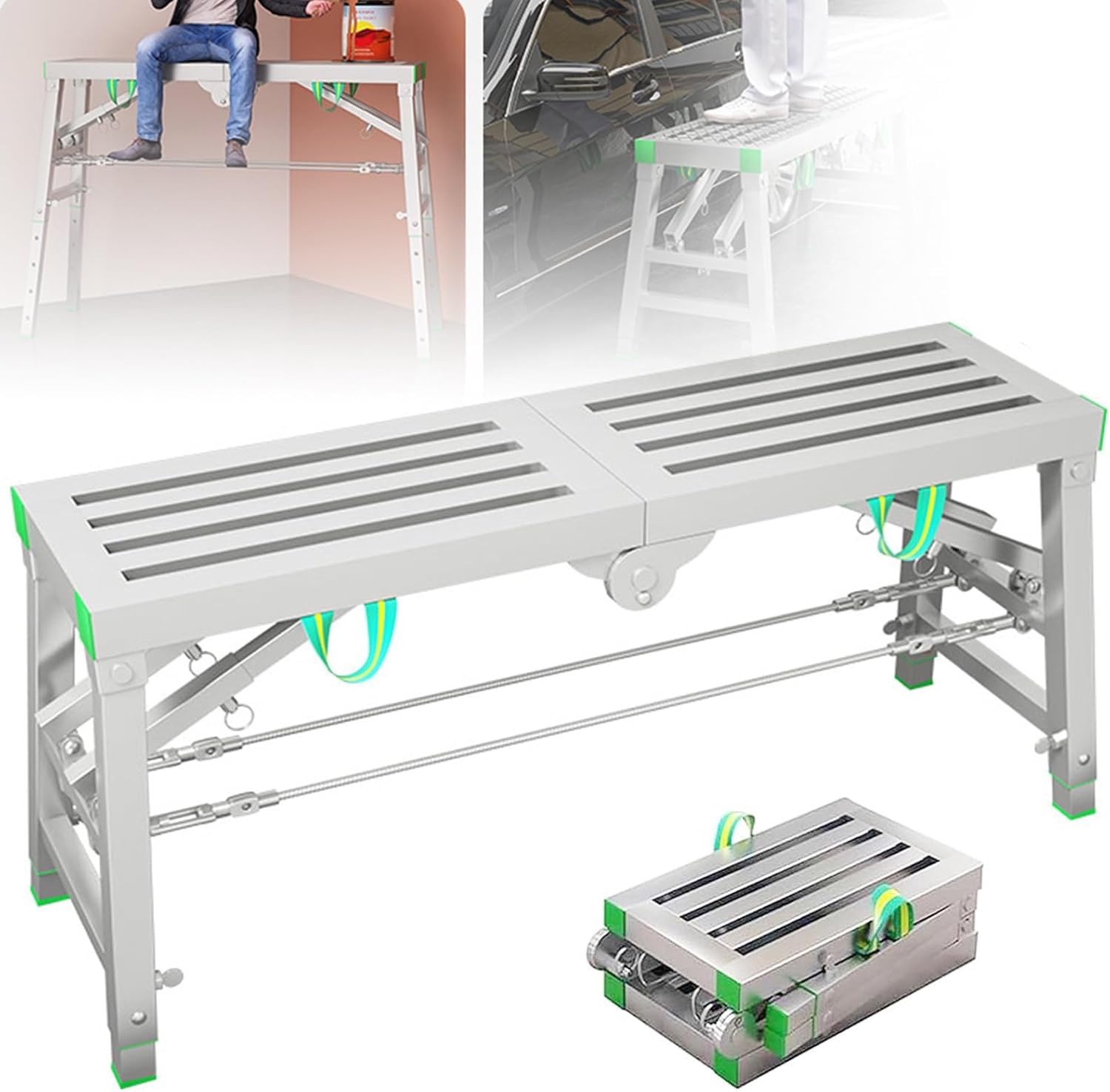 Piattaforma di Lavoro Pieghevole 400kg, Scala a gradini Regolabile per L'Ufficio Domestico, impalcatura Leggera Portatile con Tappetino Antiscivolo, Strumento di Manutenzione Resistente