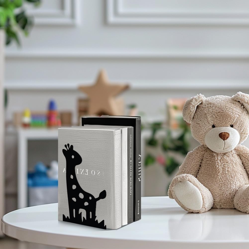 Peacoblue Metal Book Ends Stopper Holder Stand for Shelves Decorative 13.46x10.9x20cm Modern Creative Heavy Duty Study Bookends Stoppers Holder Stand for Desk Shelf 1 Pair (Giraffe) - Image 4