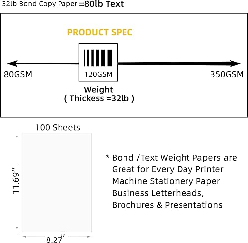 Miniatura 2 de 100 hojas de papel blanco puro para impresora de cartas, 32 libras de grosor, papel blanco en blanco de 8.27 x 11.6 pulgadas para impresión, copia,