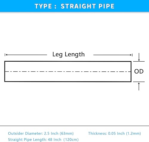 Miniatura 3 de Tubo de tubo de escape recto de 2.5 pulgadas, acero inoxidable T304, ajuste universal, 48 pulgadas4 pies de longitud, tubo recto de mandril de 2.5