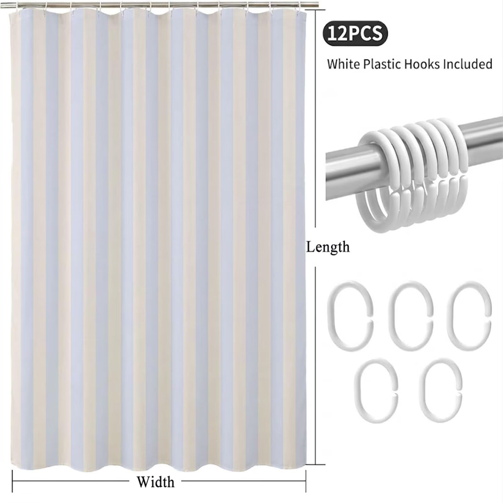 Rideau de Douche 240x180 cm - Tissu Polyester Imperméable Anti-Moisissure - 12 Anneaux Inclus - Ourlet Lesté pour Stabilité - Lavable en Machine - Idéal de Baignoire et Douche - Violet & Bande Y1#507