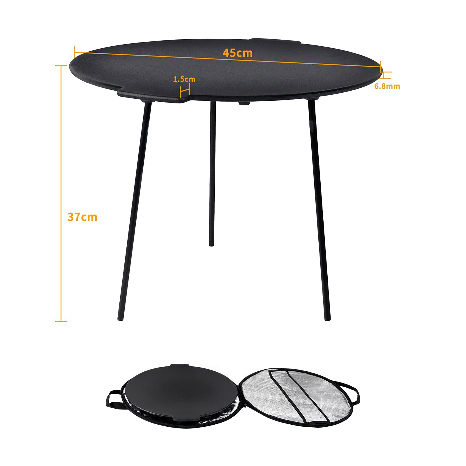 LZQ Sartén de hierro fundido redonda 45 cm para barbacoa con trípode extraíble y placa de horno holandés