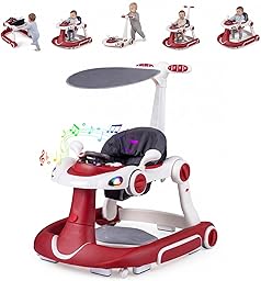 LIFEZEAL 6 in 1 girello per bambini con tettuccio, Girello Trasformabile, Pieghevole, altezza e velocità regolabili, Baby Walker con luce, musica, Portata 12 kg, per Bambini 7-18 Mesi (rosa)