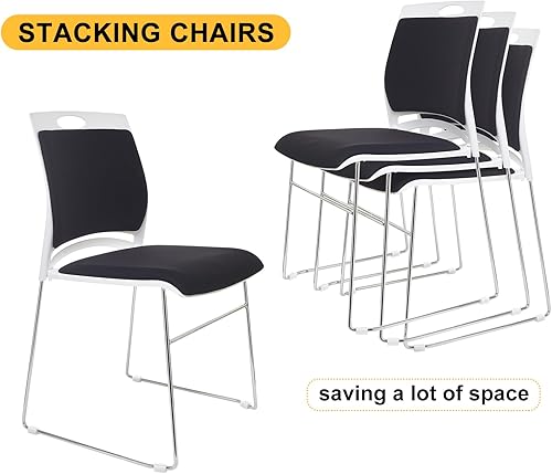 Miniatura 3 de Juego de sillas apilables negras apilables para oficina en casa, con asiento y respaldo acolchados, sillas de vestíbulo, sala de espera, silla de