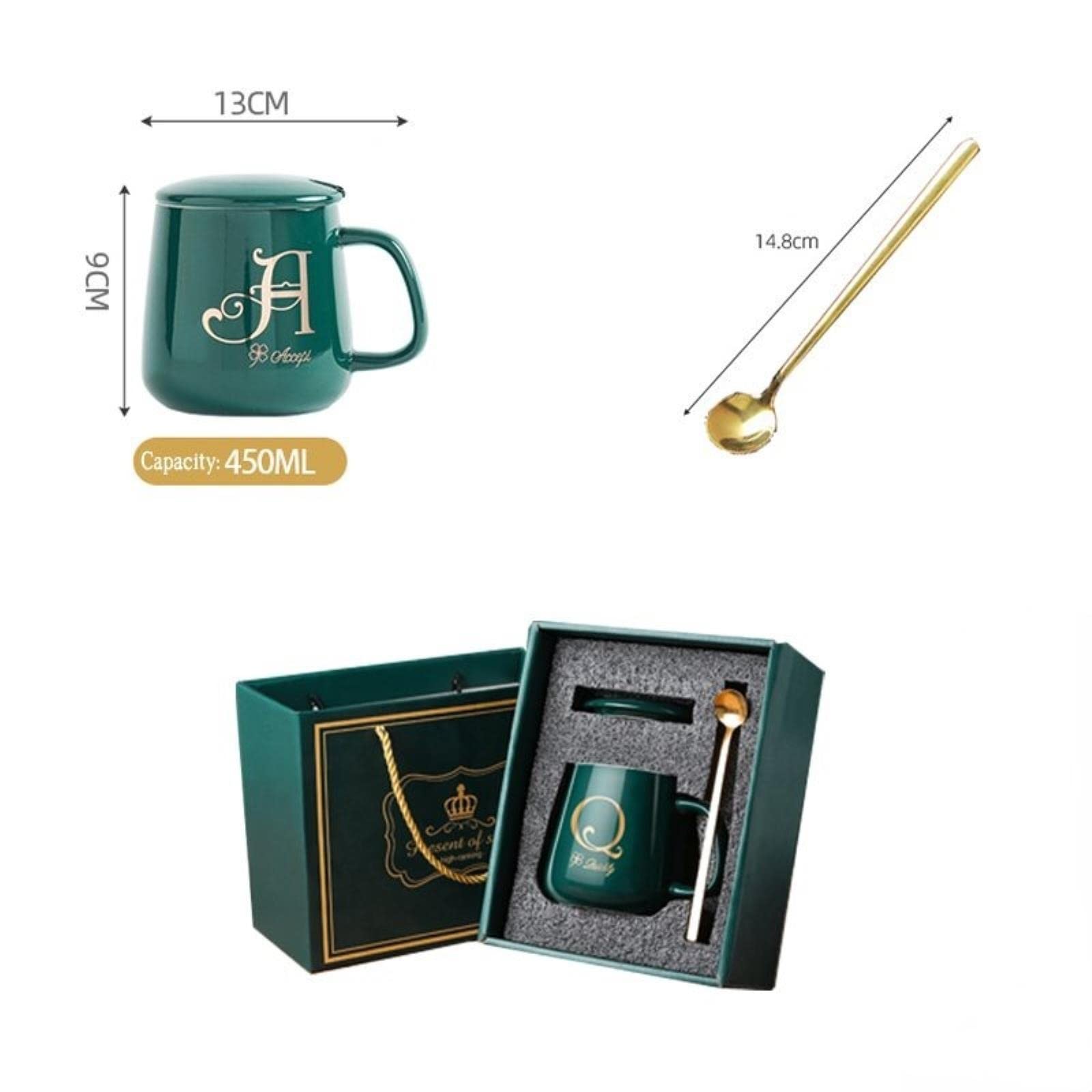 Mug Tasses Tasses À Café De Tasses-Cadeaux À La Meilleure Amie La Tasse À Café Verte avec Couvercle Et Cuillère 26 Lettres Mugs Personnalisés Barres-O