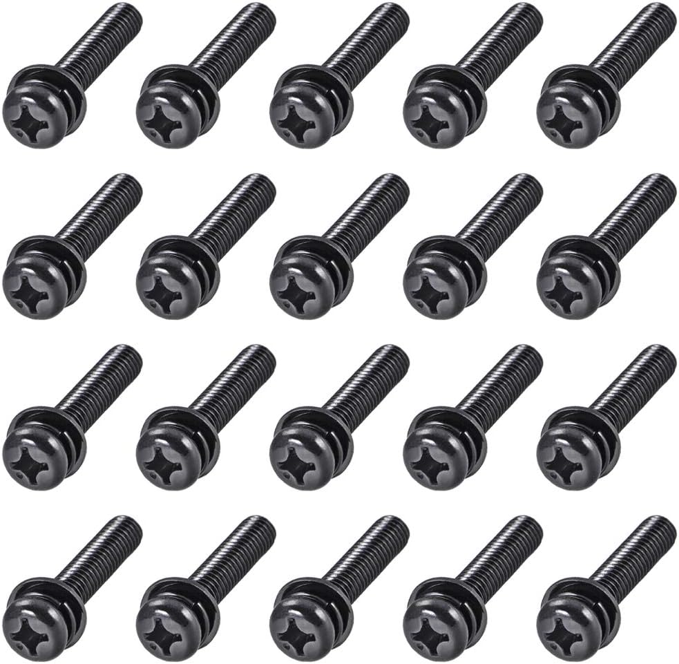 uxcell M6 x 10mm Carbon Steel Phillips Pan Head Machine Screws Bolts Combine with Spring Washer and Plain Washers 20pcs