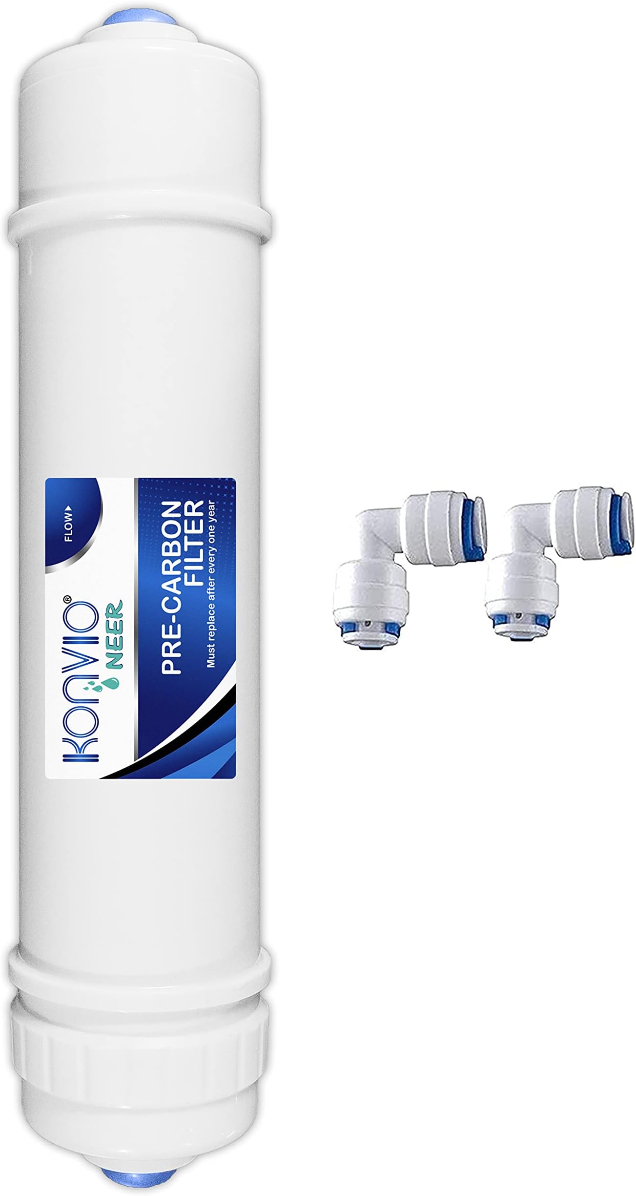 Konvio Neer Pre Carbon Filter and 2 Elbow Connector, Inline Filter for all RO Water Purifier