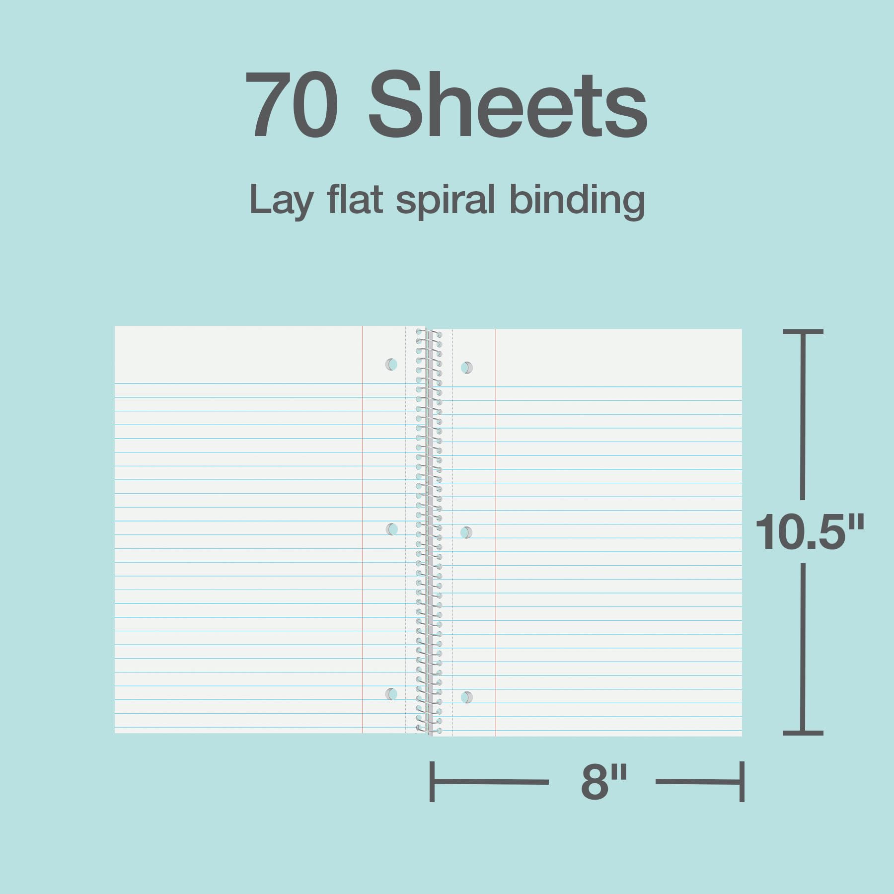 Oxford Cuadernos en espiral, paquete de 24, regla ancha, 70 hojas, 8 x 10.5 pulgadas, cubiertas primarias, páginas perforadas, 1 cuaderno de asignaturas con tabla de conversión para escuela, hogar y