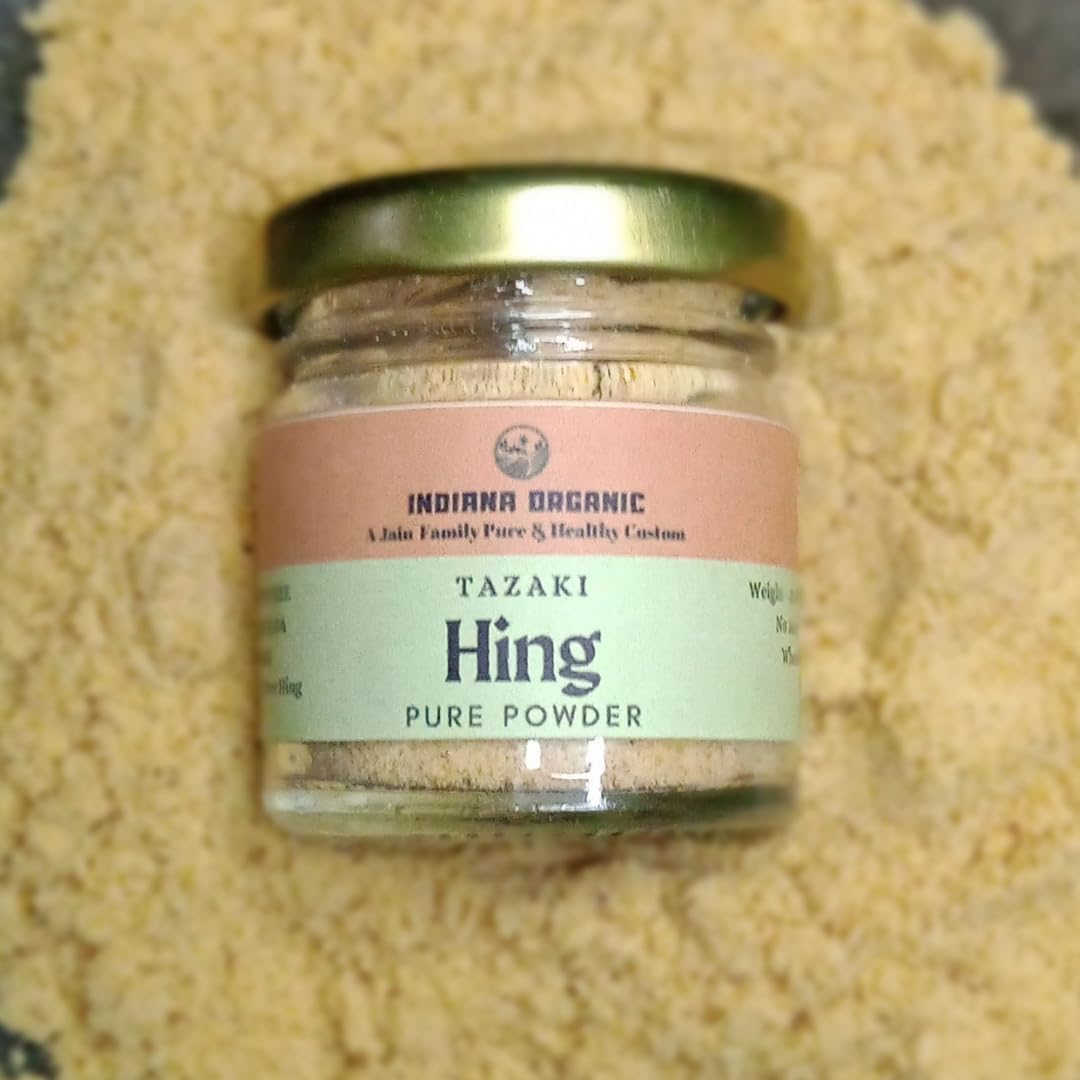 Indiana Organic Asafeotida Powder, Pure super strong Hing powder | Gluten Free, No wheat or Maida - 25 Gram