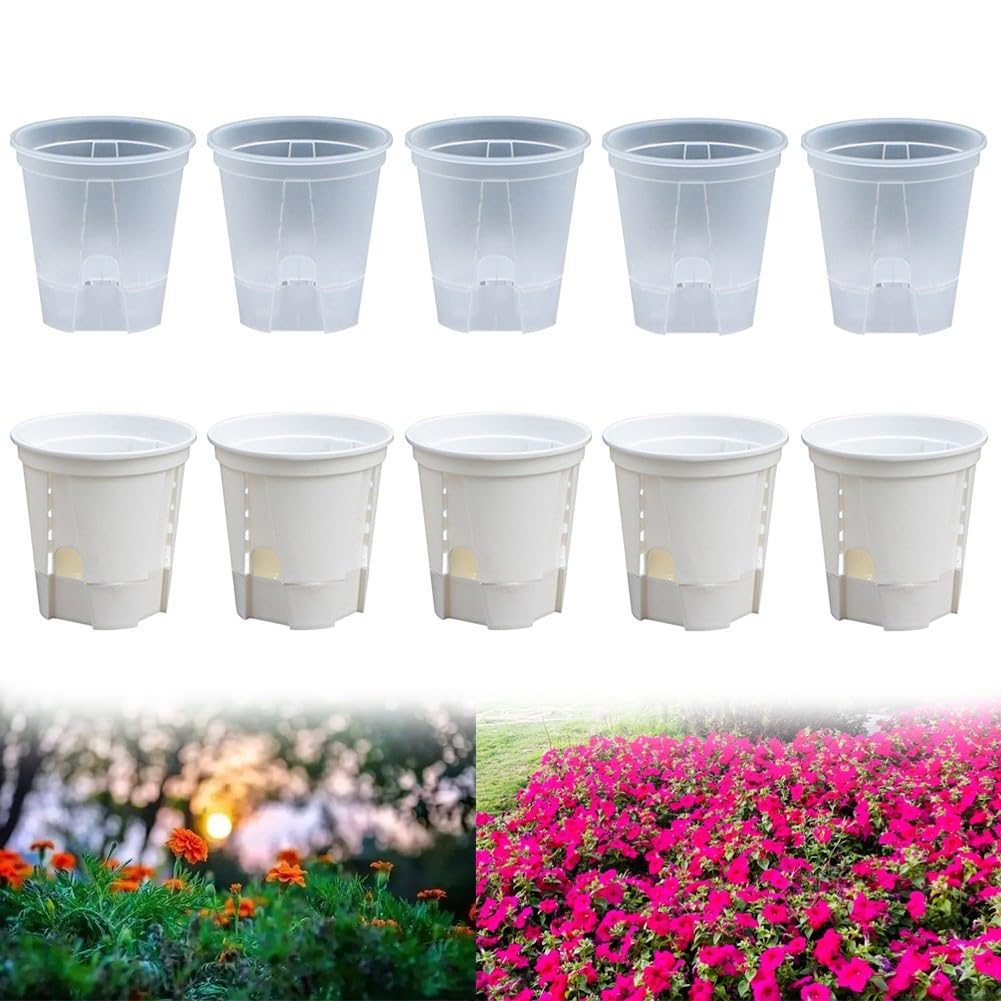 EasyByMall Lot de 5 pots de fleurs modernes en plastique avec soucoupe pour intérieur et extérieur (150 mm, transparent)