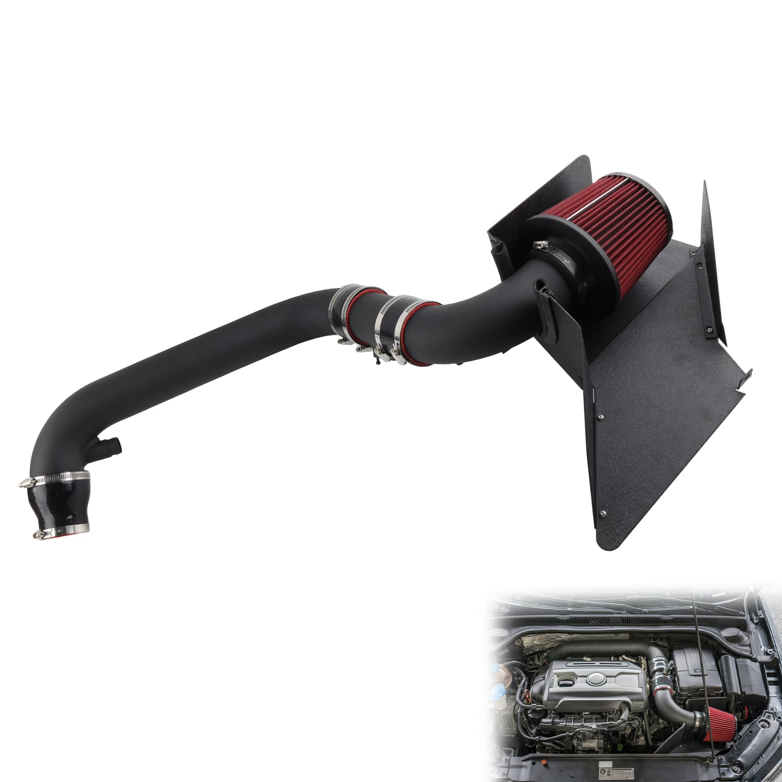 Kit de admisión de aire frío turbo compatible con GTI MK5 (06-09) A3 8P (05-13) 2.0T TSI Golf MK6 1.8T/2.0T (11-14) MK6.5 1.8T/2.0T (15-18) Passat B7 1.8T (12-19 manual) VW CC2.0T (09-17)