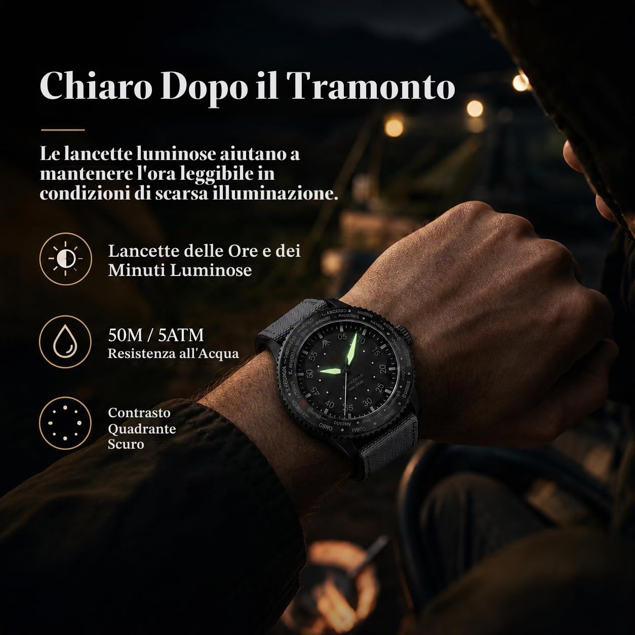 North Edge Mach Watch pilota orologio a energia solare per uomini 50m cronografo visione notturna che dura fino a 180 giorni solare