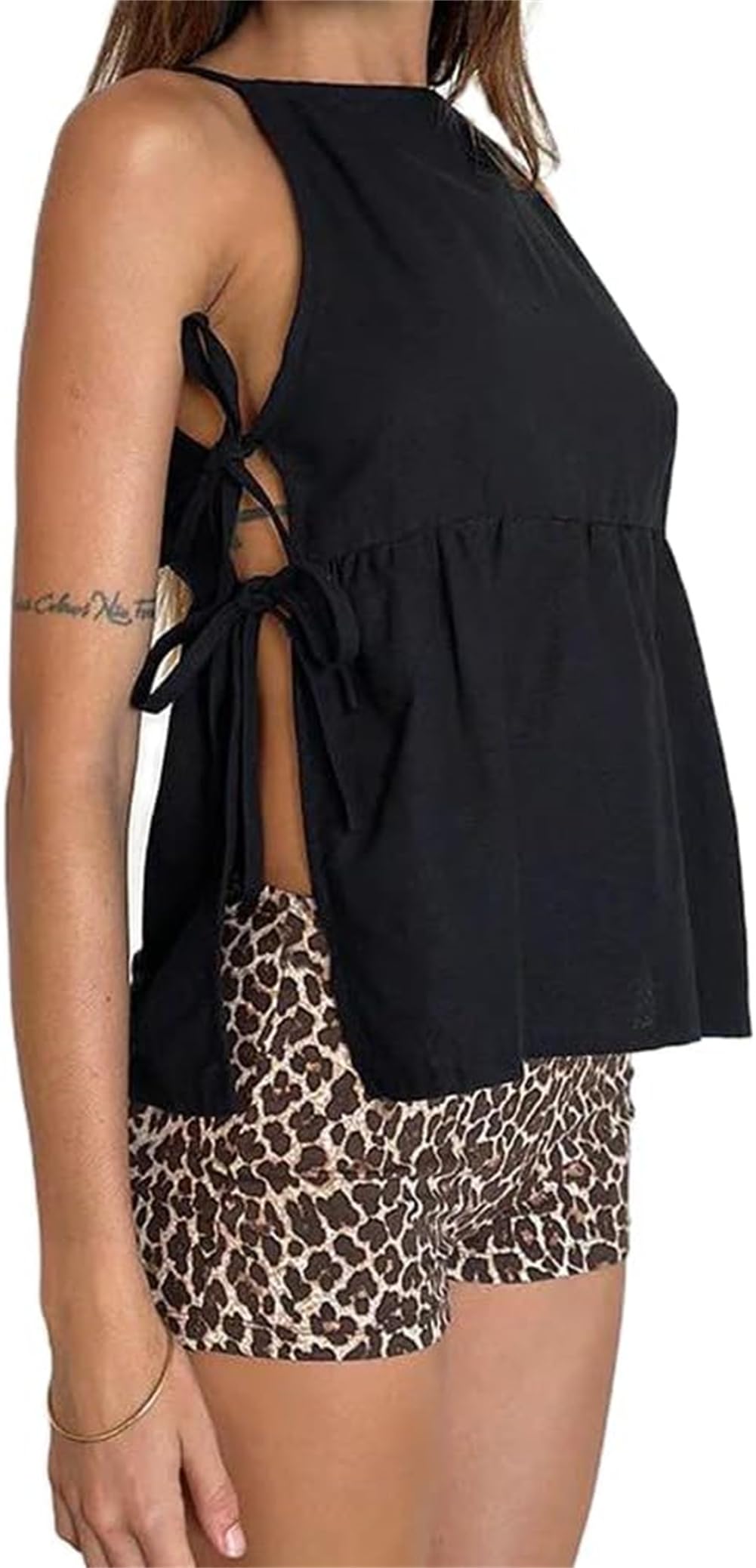 Women Tie Side Tank Top Sleeveless Split Peplum Coquette Shirt Plaid Trendy Going Out Summer Tops Y2k Streetwear