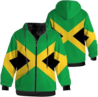 Jamaican Flag Fleece Jacket Women Men Zip Up Hoodie Sweatshirt Warm Hooded Winter Coat