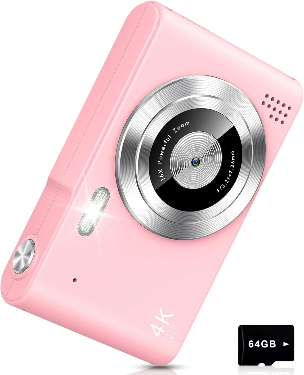 Product image of Digital Camera, Camera for Kids, UHD 4K 48MP Point and Shoot Digital Cameras with 64GB SD Card and 16X Digital Zoom Anti Shake, Compact Portable Small Gift for Boys Girls Students, Pink