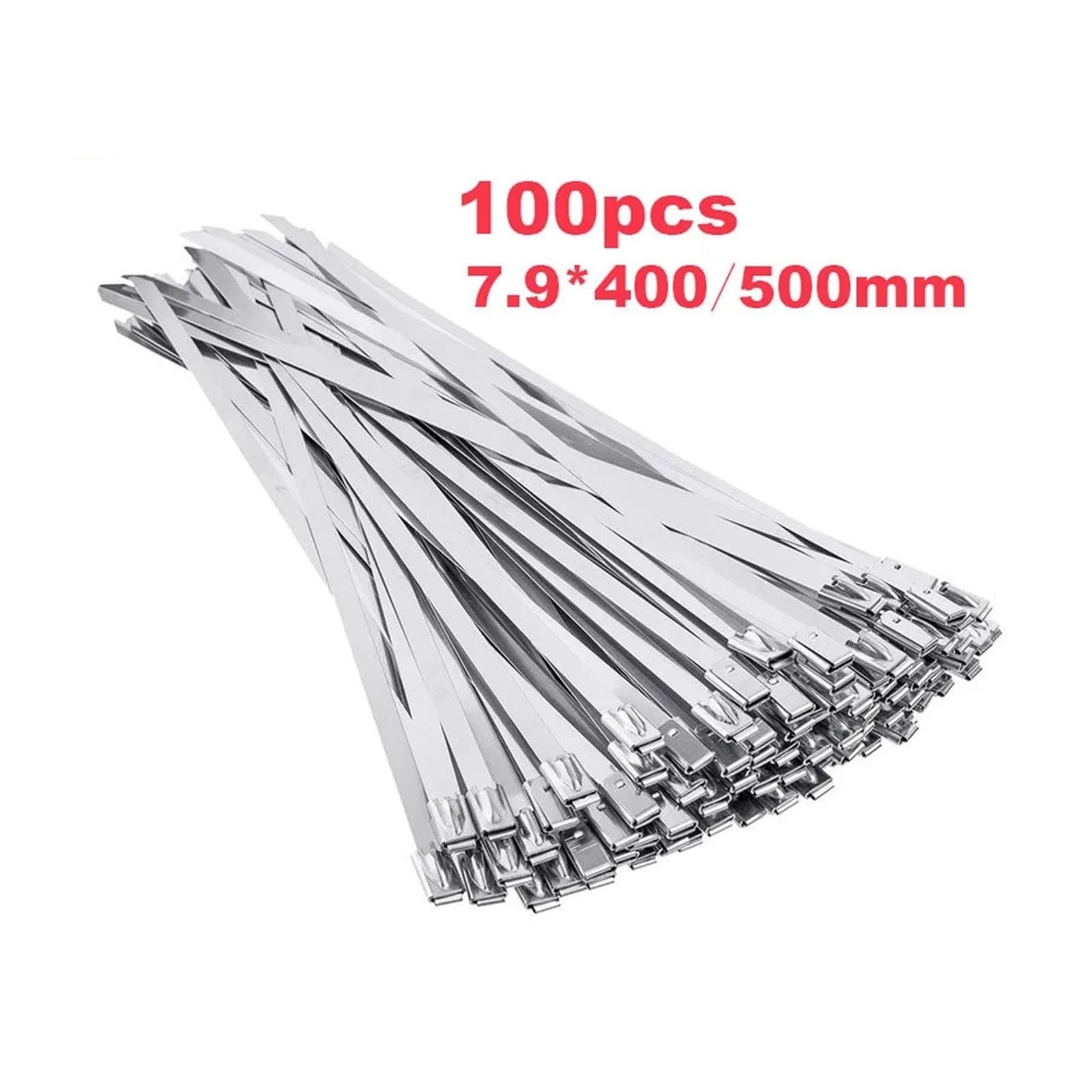 Fascette per Cavi Fascette stringicavo in Acciaio Inossidabile, Fascette stringicavo rivestite, Fascette stringicavo in Metallo con bloccaggio Multiuso(7.9x500mm x100pcs)
