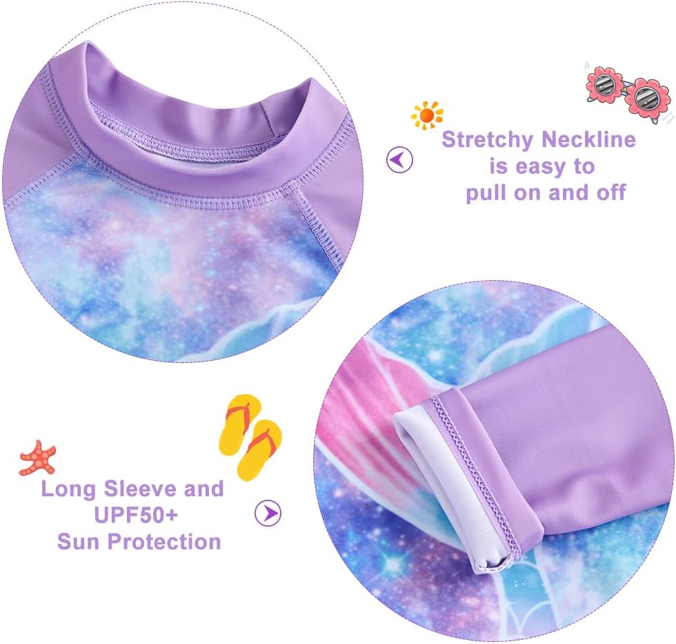 Funnycokid Girls Rash Guard Swimsuit Set Long Sleeve Bathing Suit Two Piece 2-10 Years - Image 4