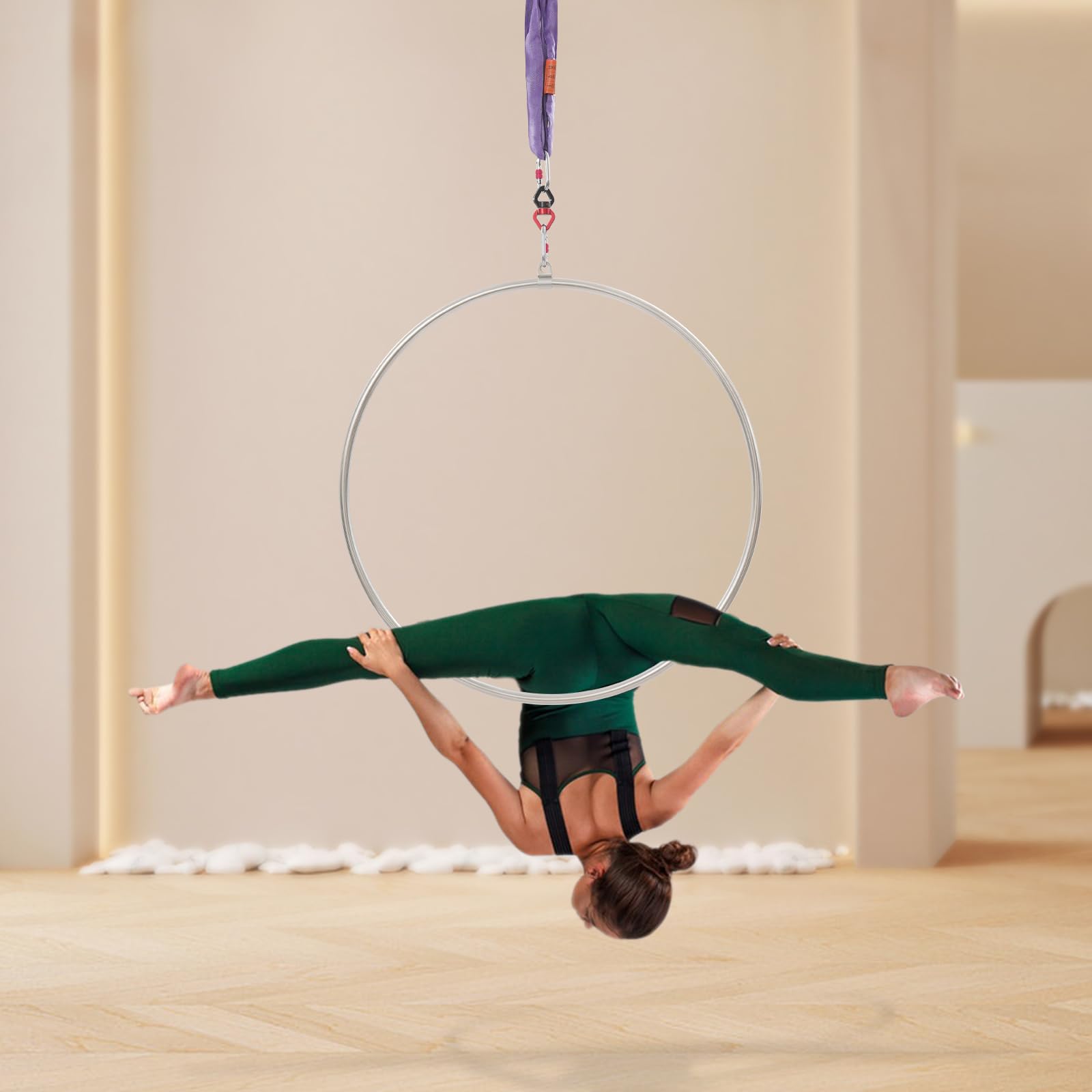 Aerial Hoop Set 95cm mit Zubehör – Luftring für Ganzkörpertraining und Luftakrobatik, Edelstahl, Silber & Lila, geeignet für Fitnessstudio, Zuhause, Artistik für Erwachsene und Jugendliche