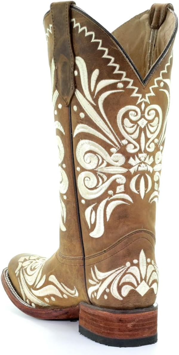Circle G LADIE'S TAN EMBROIDERY SQ. TOE, LEATHER SOLE, WESTERN L5409