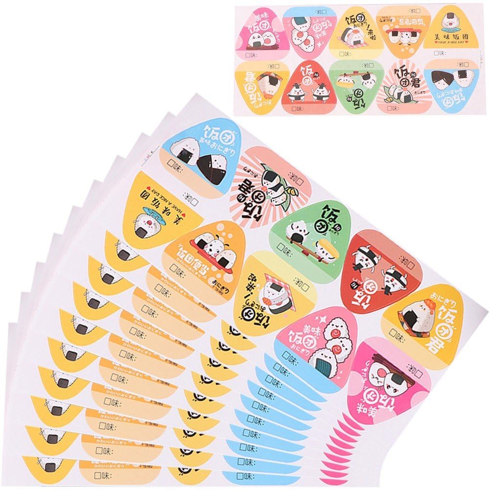 Luxylei Sushi Stickers 100pcs Aesthetic Onigiri Stickers for Triangle Rice Ball Packaging Bag, Funny Food Sticker Japanese Bento Accessories